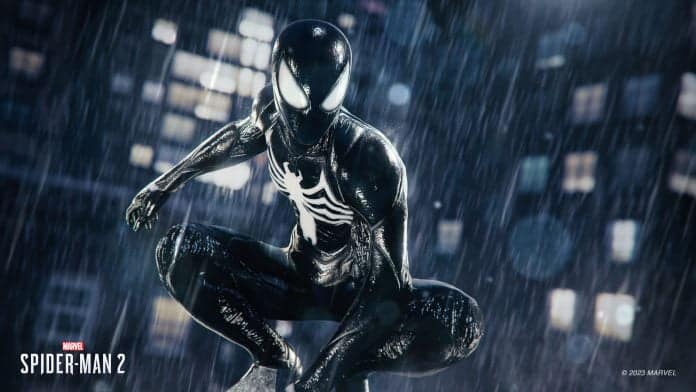 Peter Parker in his SpiderMan 2 Symbiote Suit.