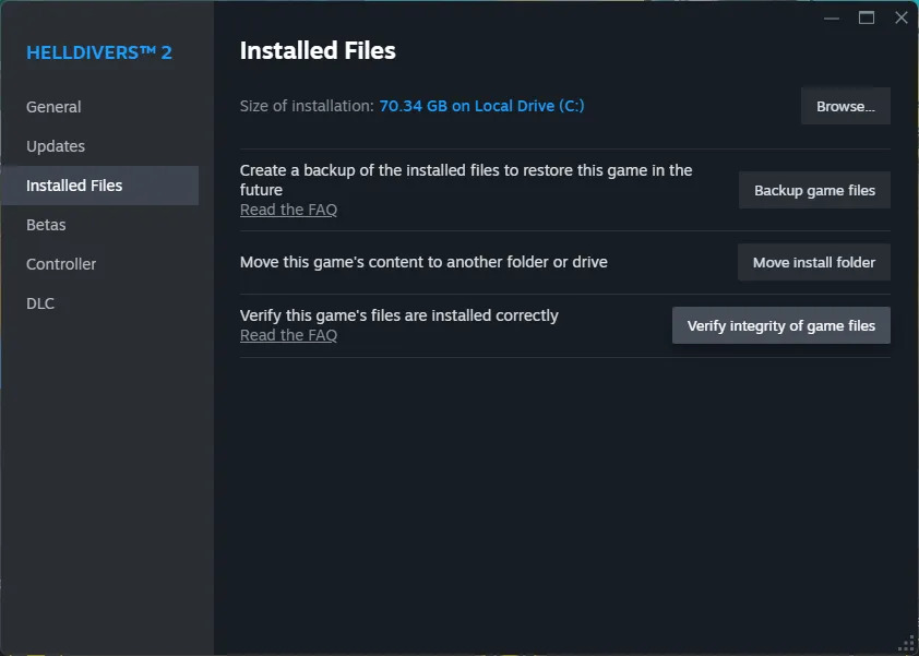 Verify integrity of game files to fix the helldivers 2 blackscreen on startup issue