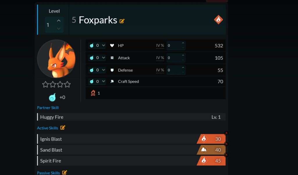 Foxparks IV Stat Calculator