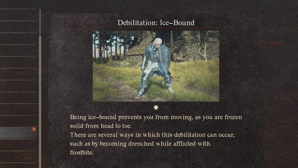 Frostbite is an even more powerful version of Ice-Bound and is one of the most  dangerous debilitations in Dragon's Dogma II.