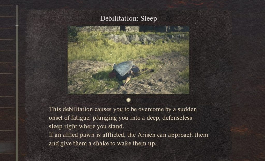 Sleep is potentially one of the dangerous debilitations in Dragon's Dogma II.