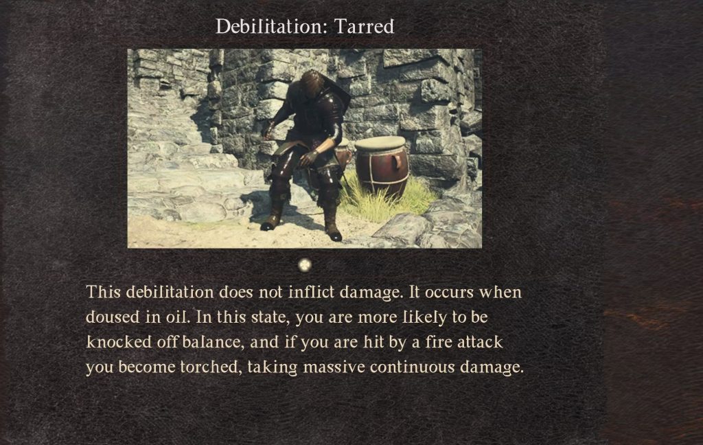 Tarred is one of the worst debilitations in Dragon's Dogma II.
